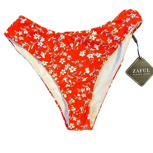 Zaful Forever Young Bikini Bottoms Red White Floral NWT - Picture 1 of 3